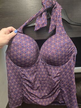 Patterned Halter Bandeau Top in Red and Blue